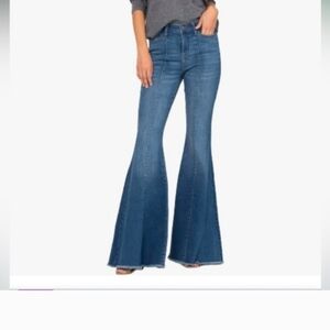 NWT Judy Blue Super Flare High Rise Jeans Women 15/32 Med Blue Raw Hem Stretch